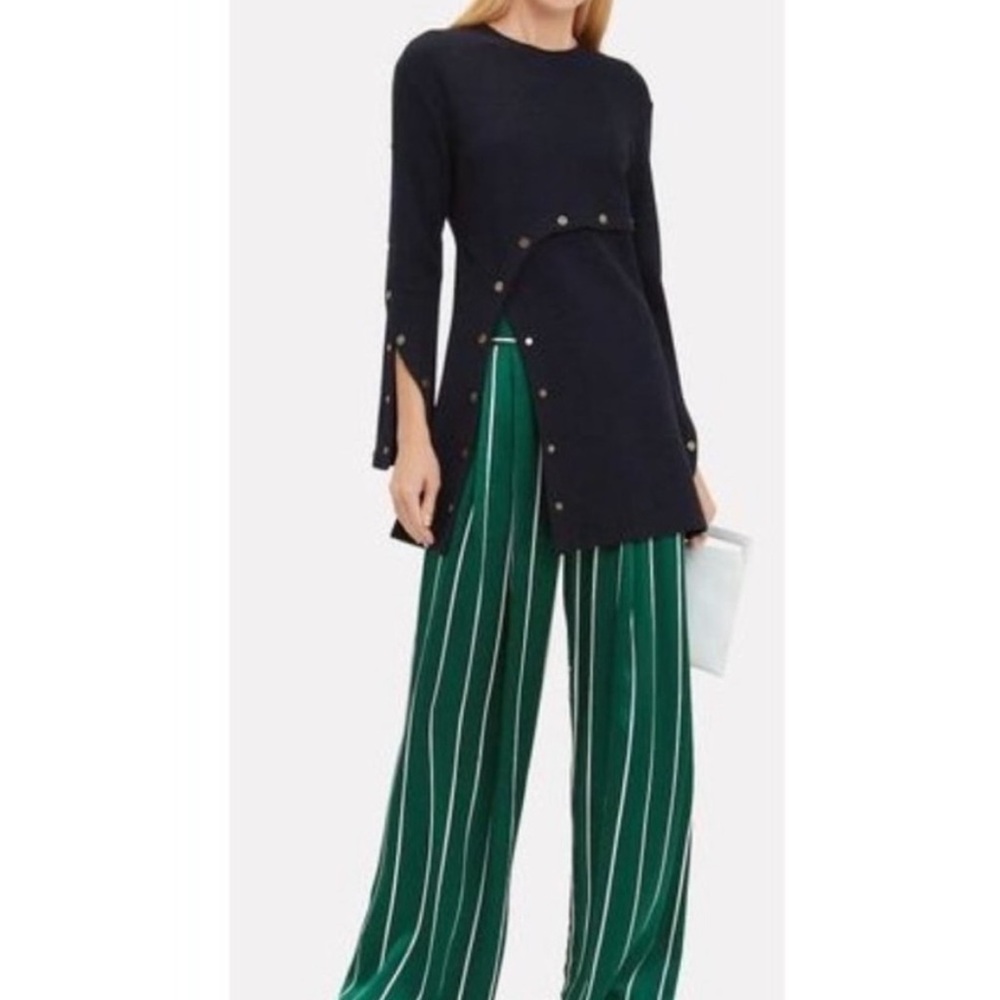 Derek Lam Snapped Long Sleeve Wool Crepe Tunic Top dark blue, size US 4